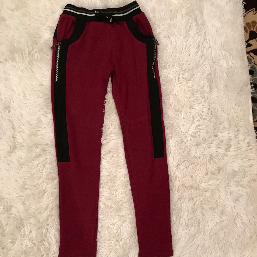 Maroon And Black Jeggings